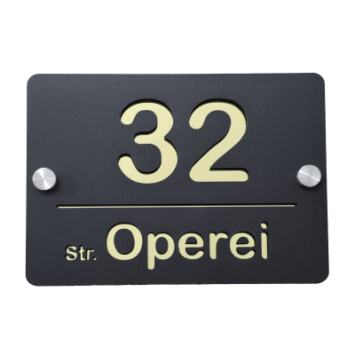 Număr casă negru cu auriu din plexiglas 25x18 cm