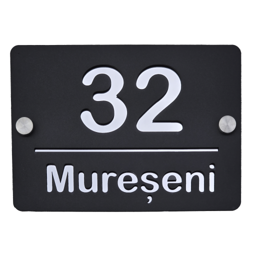 Număr casă negru cu argintiu din plexiglas 250x180mm