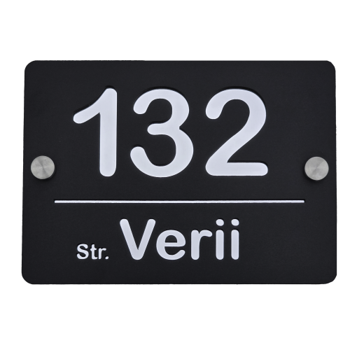 Număr casă negru cu argintiu din plexiglas 250x180mm