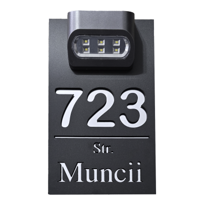 Plăcuță cu număr de casă iluminat LED negru/argintiu lucios