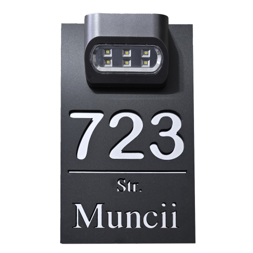 Plăcuță cu număr de casă iluminat LED negru/argintiu lucios