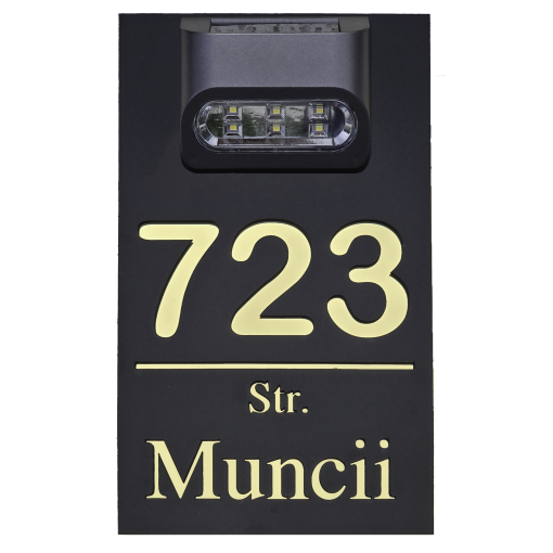 Plăcuță cu număr de casă iluminat LED auriu negru/auriu lucios din plexiglas 25x18 cm