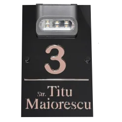 Plăcuță cu număr de casă iluminat LED negru lucios/Rose Gold