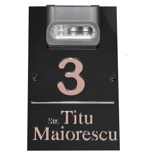 Plăcuță cu număr de casă iluminat LED negru lucios/Rose Gold