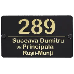 Numar casa cu nume de familie negru cu auriu lucios