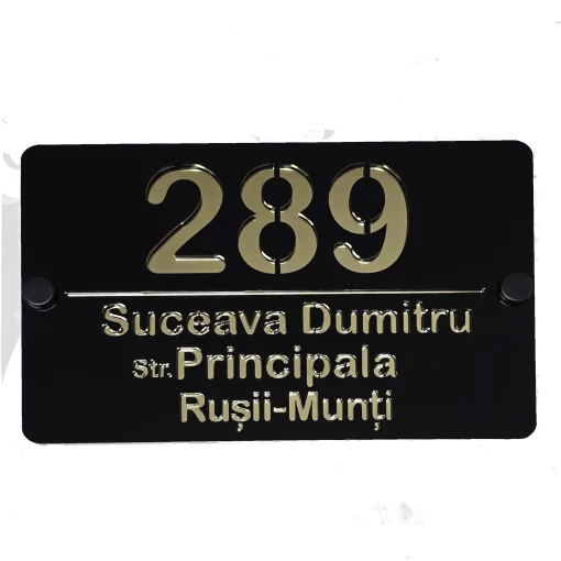Numar casa cu nume de familie negru cu auriu lucios
