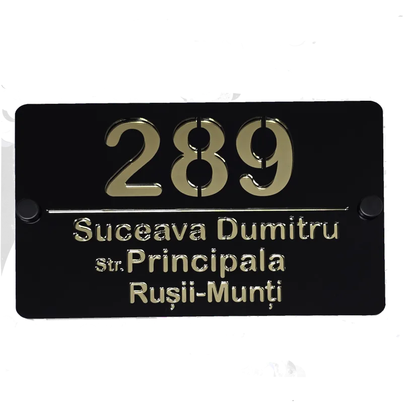 Numar casa cu nume de familie negru cu auriu lucios