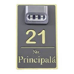 Numar casa premium cu lampa solara Auriu cu Negru Satinat