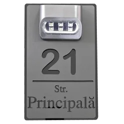 Numar casa premium cu lampa solara Negru lucios cu Negru Satinat